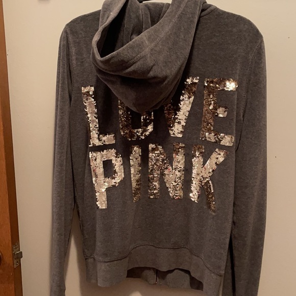 Victoria’s Secret PINK Grey Sequin Velour Jacket/Hoodie - Picture 3 of 8